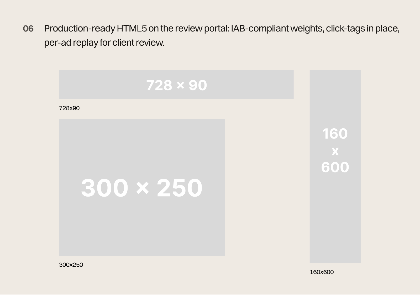 Build step 06 — Delivered: Tumblerware Father’s Day ad units at 728×90, 300×250, and 160×600 — deployed to the review portal