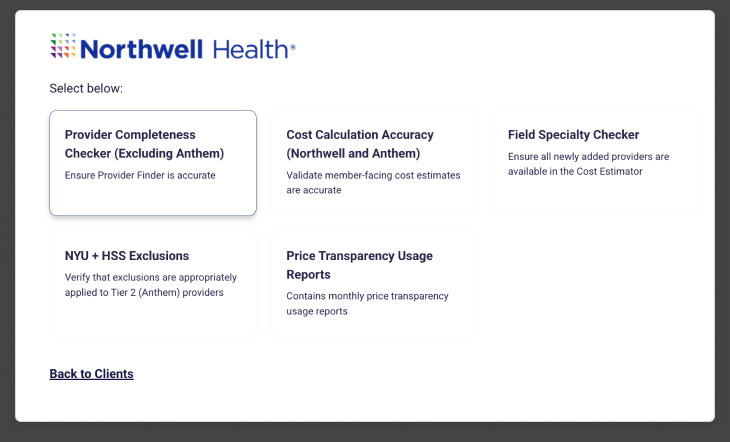 QA Hub — report detail view with provider completeness checks and compliance data