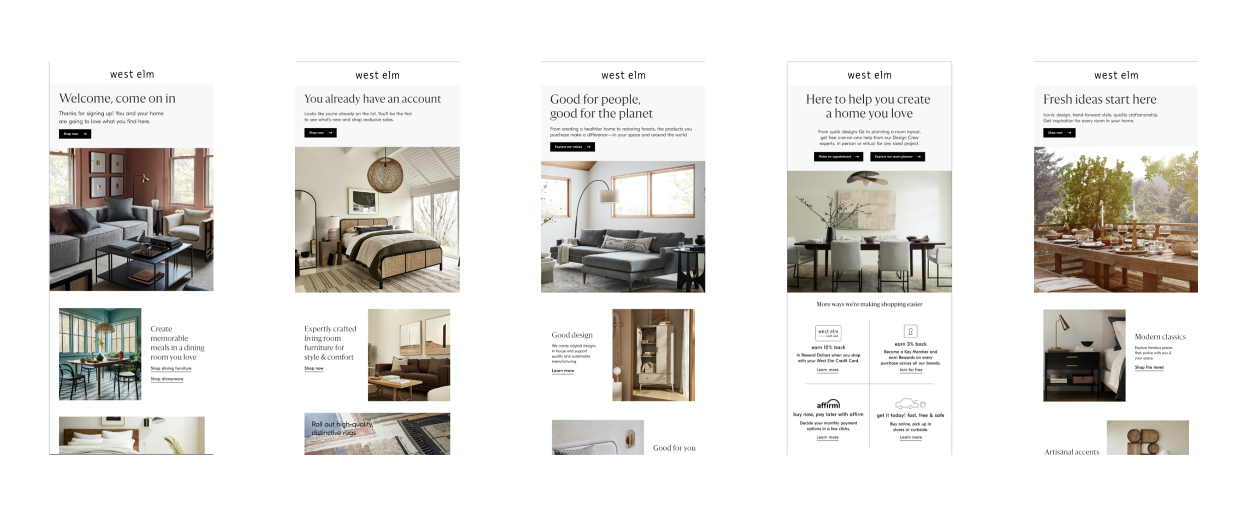 West Elm email campaign series — desktop