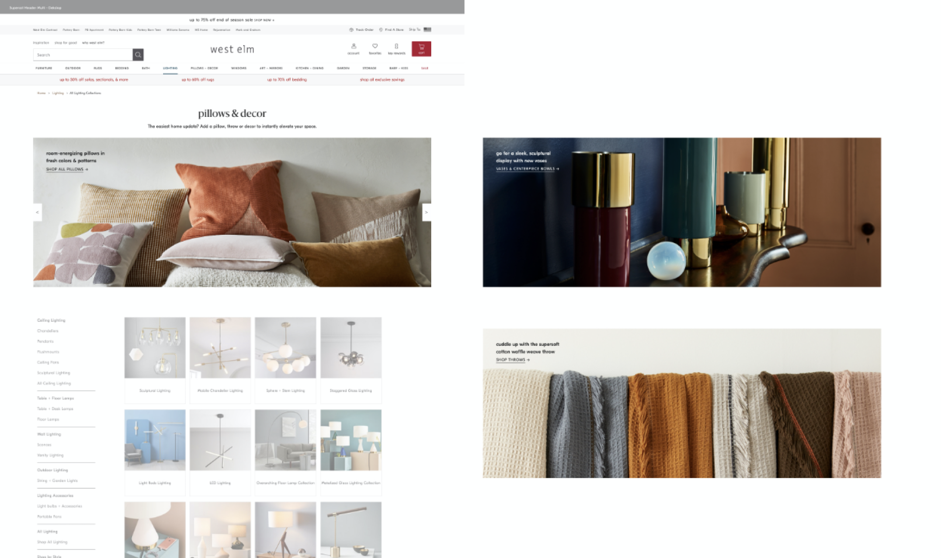 West Elm landing page — pillows and decor category