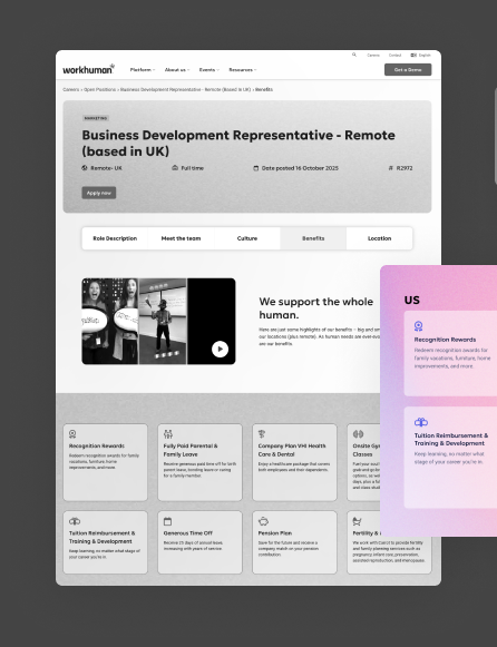 Benefits tab — localized content with regional variants for US, Canada, Ireland, UK