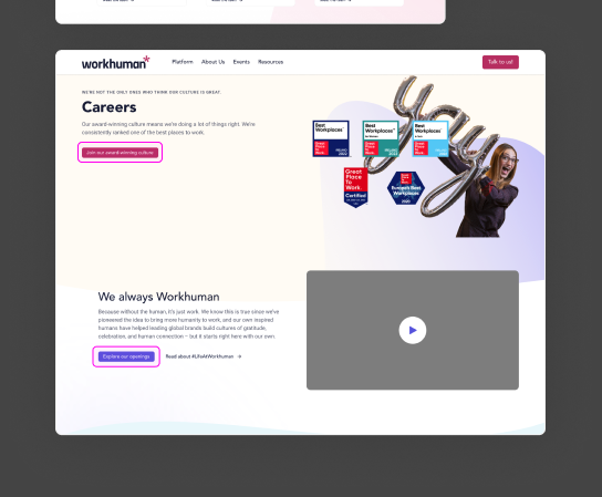 Redesigned careers homepage — culture-first storytelling with clear path to roles