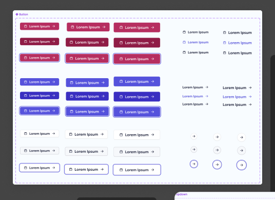 Button component — states, variants, and properties in the design system