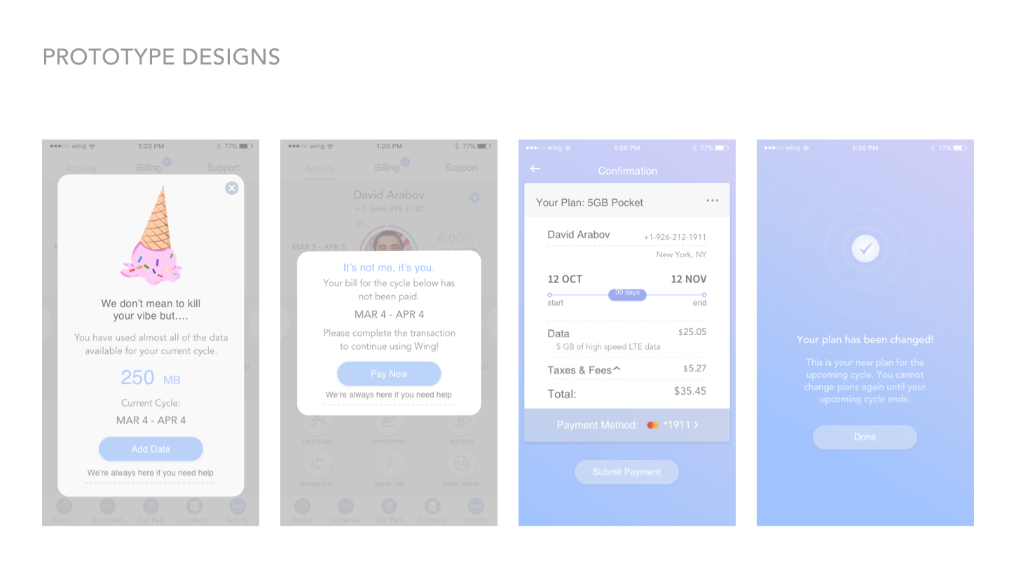 App prototype — payment and empty states