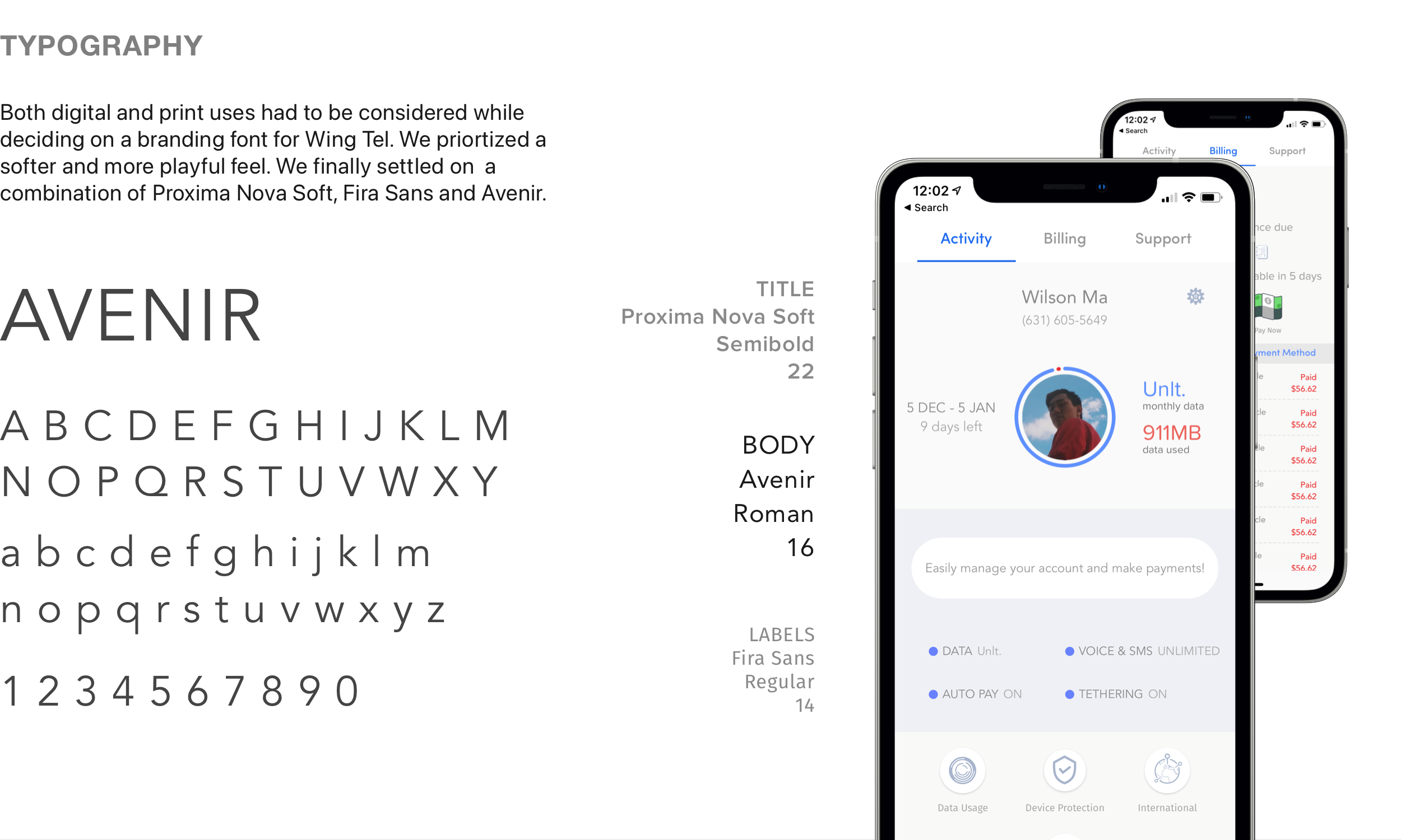 Typography system — Fira Sans and Avenir