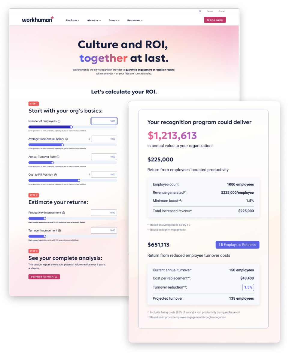 ROI calculator multi-step view